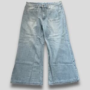 WOMENS PLUS SIZE SHEIN WIDE LEG BOHO COWGIRL BLUE JEANS SIZE 2XL